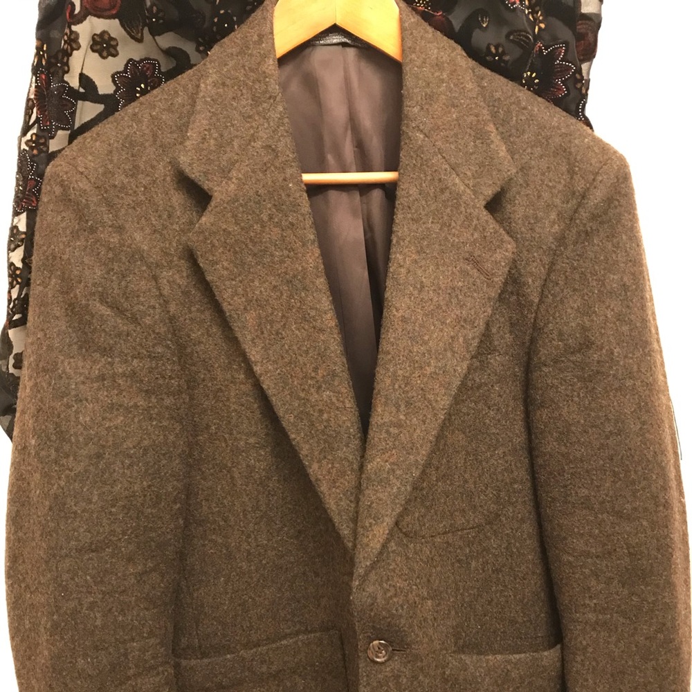 MARLED WOOL JACKET LANDS END QUALITY MILITARY ARMY OLIVE AND TAN